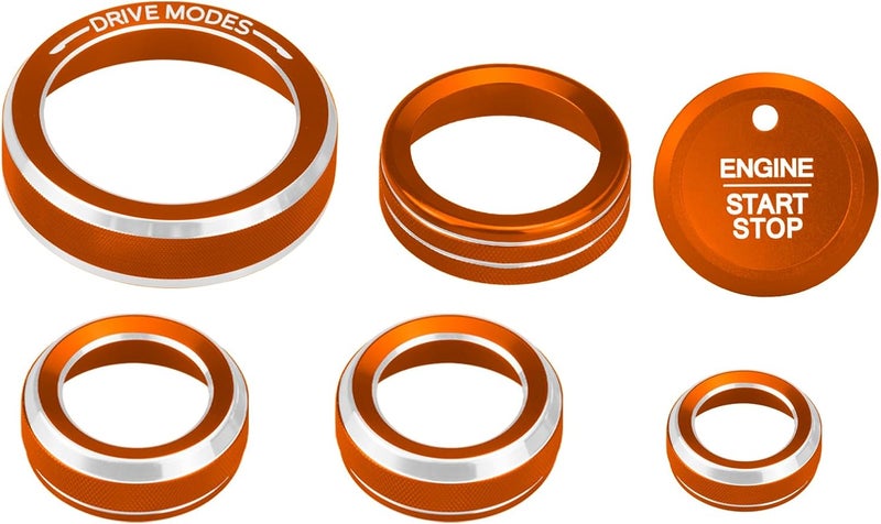HDUFC for Ford 2024 2025 Ranger, air Conditioning, Volume Control, Push-Button Start, 4WD and Headlight switches, 7 Pieces of Aluminum Alloy knob Cover Decoration (Orange) - Image 2
